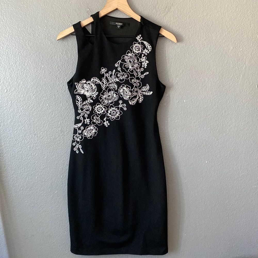 Vintage Guess Floral Black Embroidered Dress